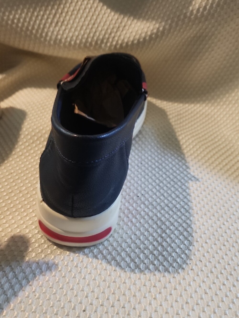 Tommy Hilfiger Navy and Red Slip-On Loafers with Gold H Accent - Picture 9 of 11